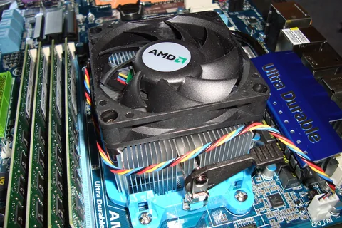 A heat sink for an AMD Phenom central processing unit (CPU) on an AM3 socket