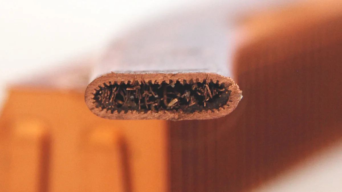 Cross section of a heat pipe of the CPU-cooling system of a laptop